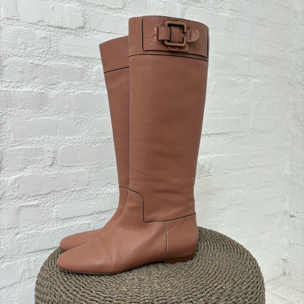 Chloe Tall Leather Riding Boots in Dusty Rose